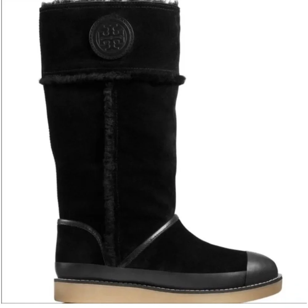 Tory Burch Nadine Mid Shaft Suede and Shearling Boot. Size 7.5